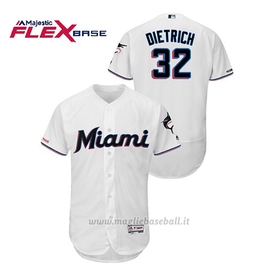 Maglia Baseball Uomo Miami Marlins Derek Dietrich 150th Aniversario Patch 2019 Flex Base Bianco